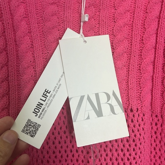 Zara - NWT Pink Knitted Chenille Spaghetti Strap Mini Dress Size Large - Picture 9 of 12